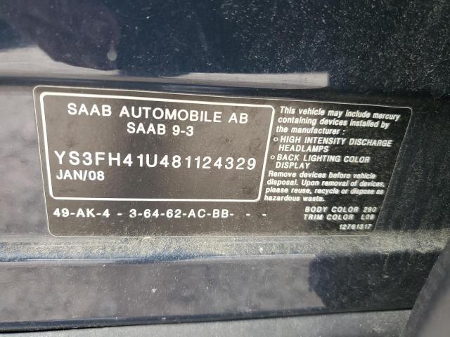 2008 Saab 9-3 Aero VIN: YS3FH41U481124329 Lot: 54915004