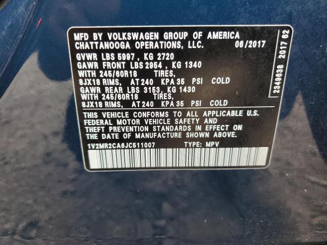 2018 Volkswagen Atlas Sel VIN: 1V2MR2CA6JC511007 Lot: 55089864