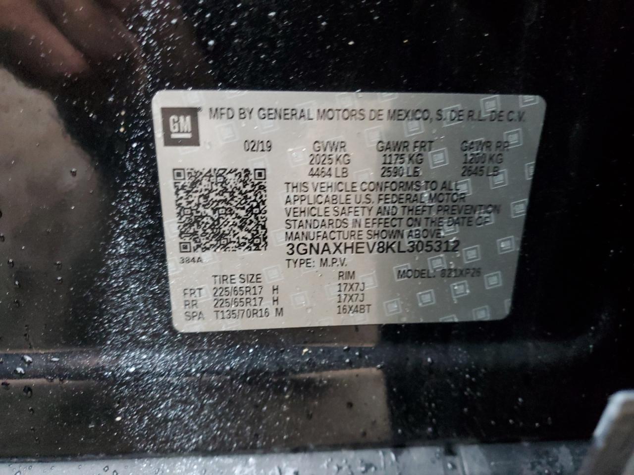 3GNAXHEV8KL305312 2019 Chevrolet Equinox Ls