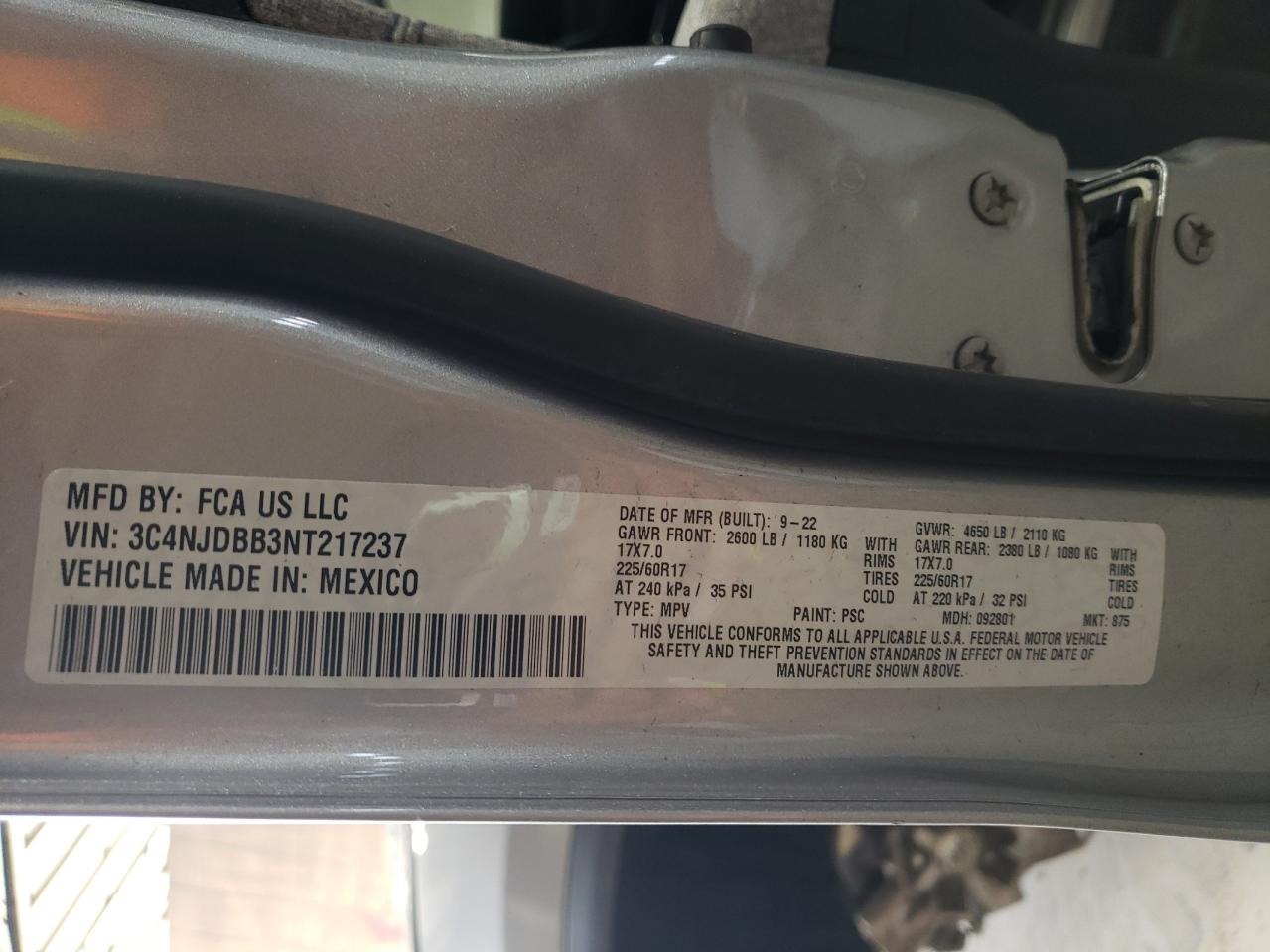 3C4NJDBB3NT217237 2022 Jeep Compass Latitude