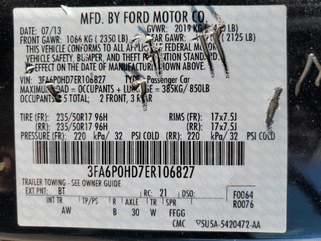 2014 Ford Fusion Se VIN: 3FA6P0HD7ER106827 Lot: 53400574