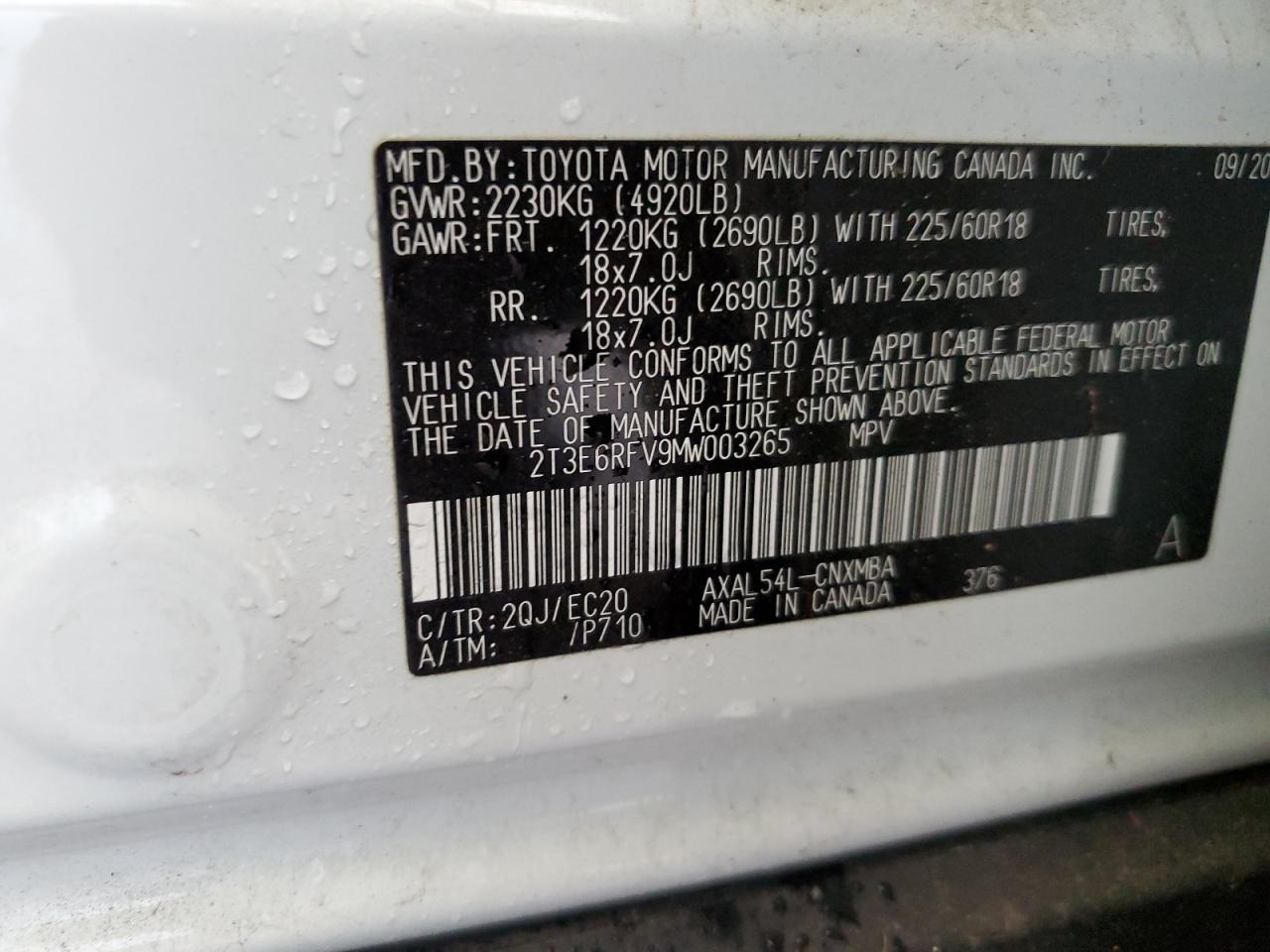 2T3E6RFV9MW003265 2021 Toyota Rav4 Xse