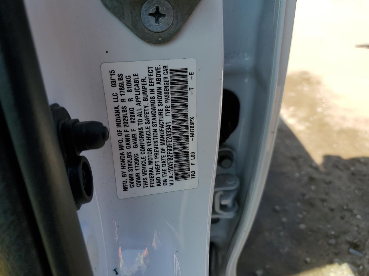 19XFB2F93FE243341 2015 Honda Civic Exl