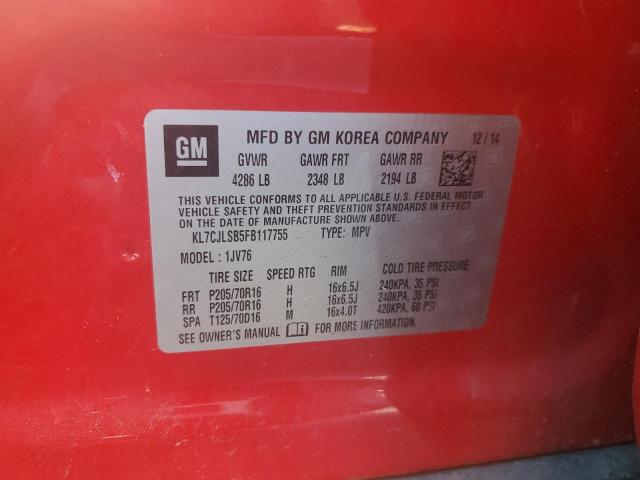 2015 Chevrolet Trax 1Lt VIN: KL7CJLSB5FB117755 Lot: 53102204