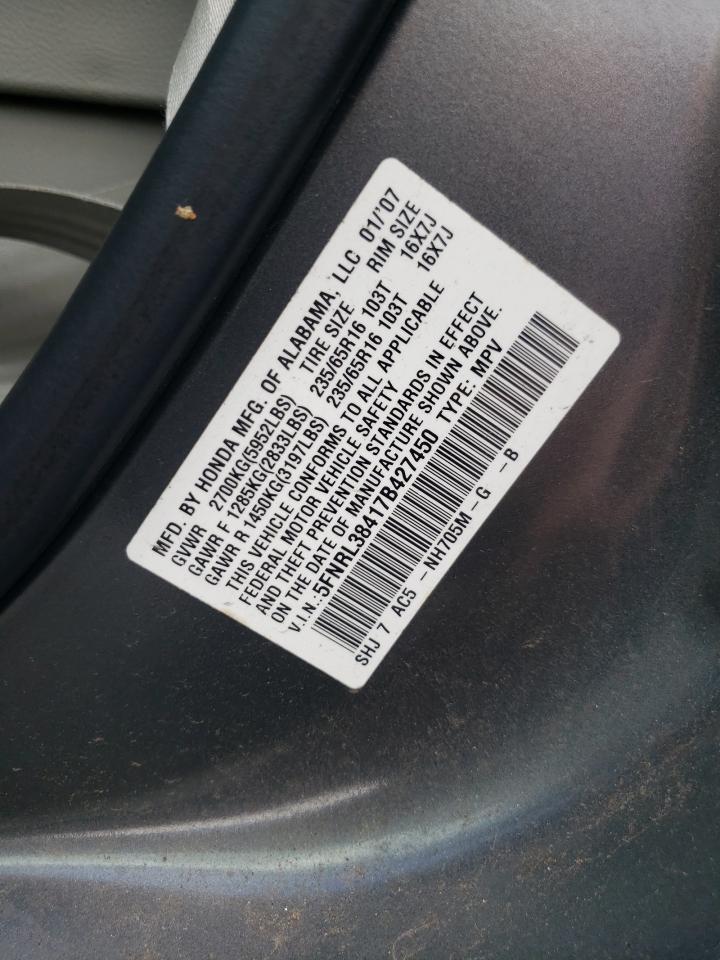 5FNRL38417B427450 2007 Honda Odyssey Ex