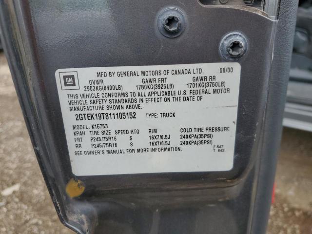2001 GMC New Sierra K1500 VIN: 2GTEK19T811105152 Lot: 54702334