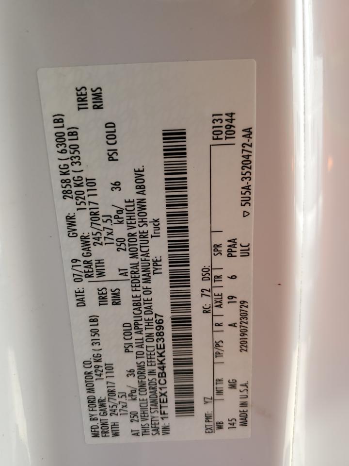 1FTEX1CB4KKE38967 2019 Ford F150 Super Cab