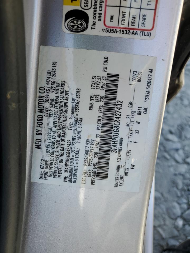 3FAHP0JG8CR427432 2012 Ford Fusion Sel