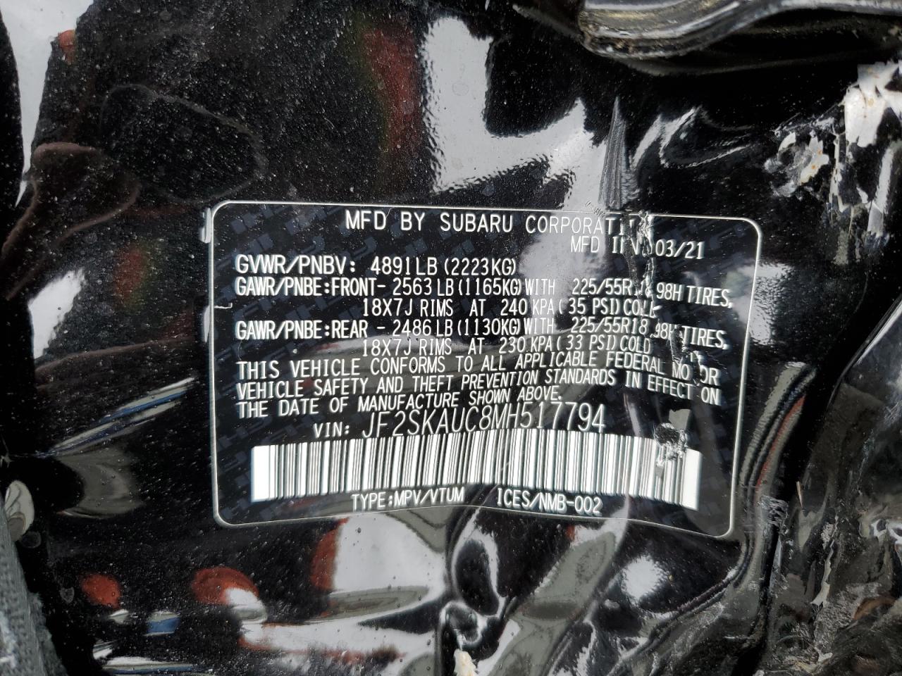 JF2SKAUC8MH517794 2021 Subaru Forester Limited