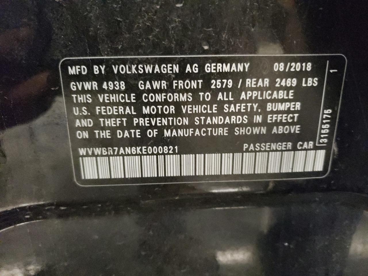 WVWBR7AN6KE000821 2019 Volkswagen Arteon Se