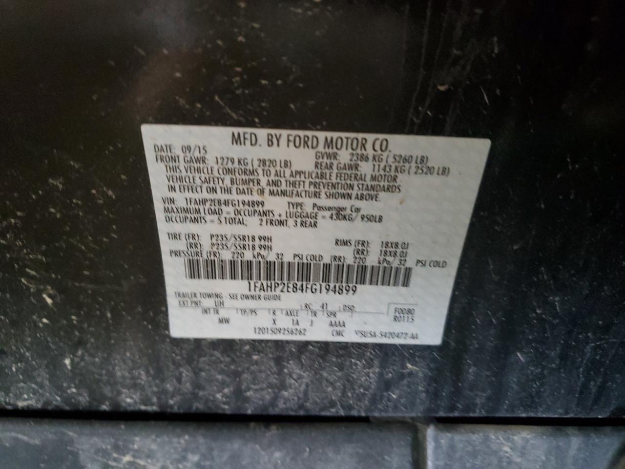 1FAHP2E84FG194899 2015 Ford Taurus Sel