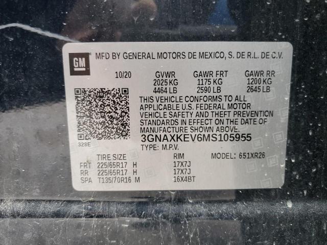 2021 Chevrolet Equinox Lt VIN: 3GNAXKEV6MS105955 Lot: 55150584