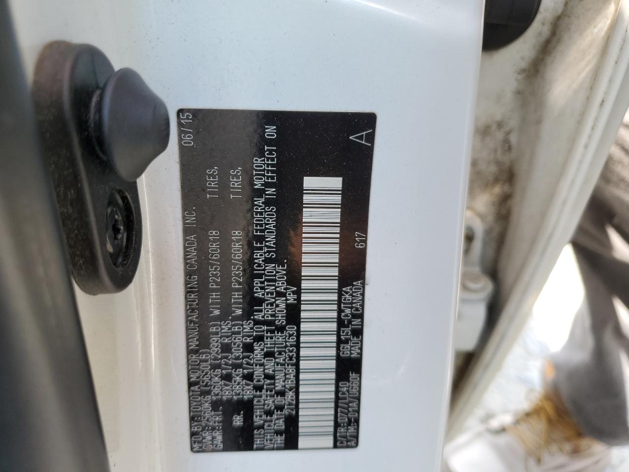 2T2BK1BA8FC331630 2015 Lexus Rx 350 Base