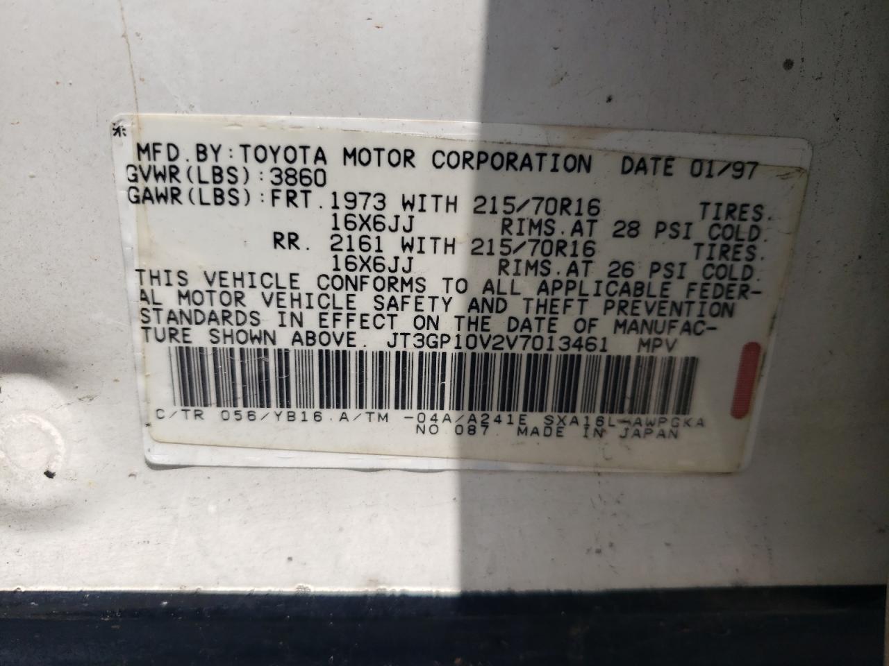 JT3GP10V2V7013461 1997 Toyota Rav4