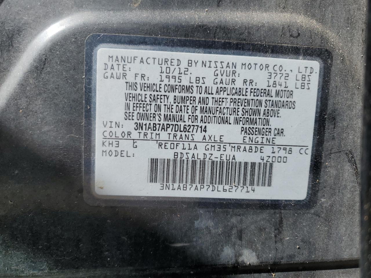 3N1AB7AP7DL627714 2013 Nissan Sentra S