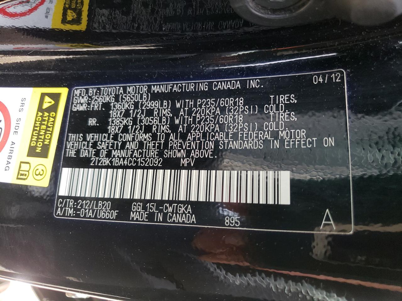 2T2BK1BA4CC152092 2012 Lexus Rx 350