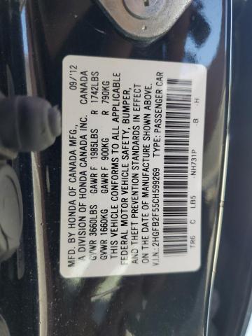 2012 Honda Civic Lx VIN: 2HGFB2F55CH599269 Lot: 53416834