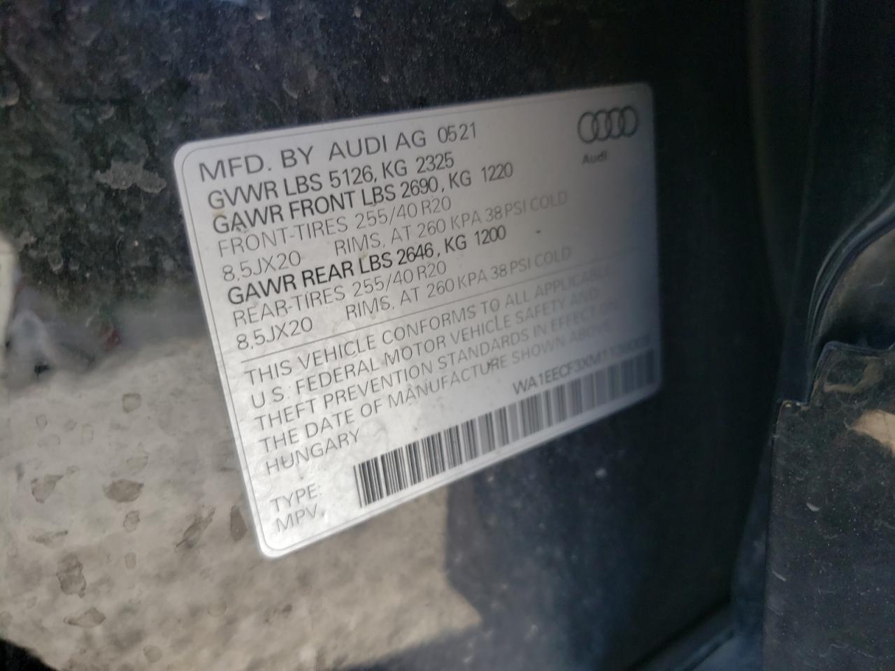 WA1EECF3XM1136009 2021 Audi Q3 Premium Plus S Line 45