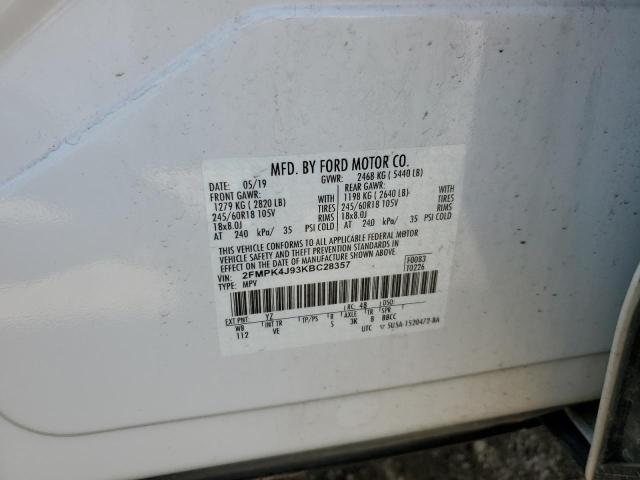 2019 Ford Edge Sel VIN: 2FMPK4J93KBC28357 Lot: 54326724