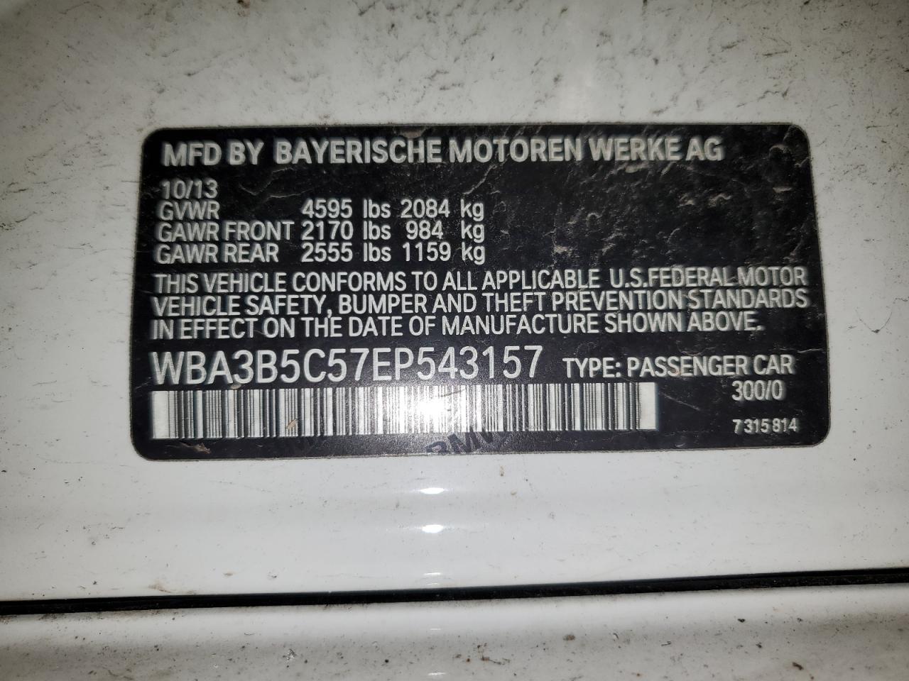 WBA3B5C57EP543157 2014 BMW 328 Xi Sulev