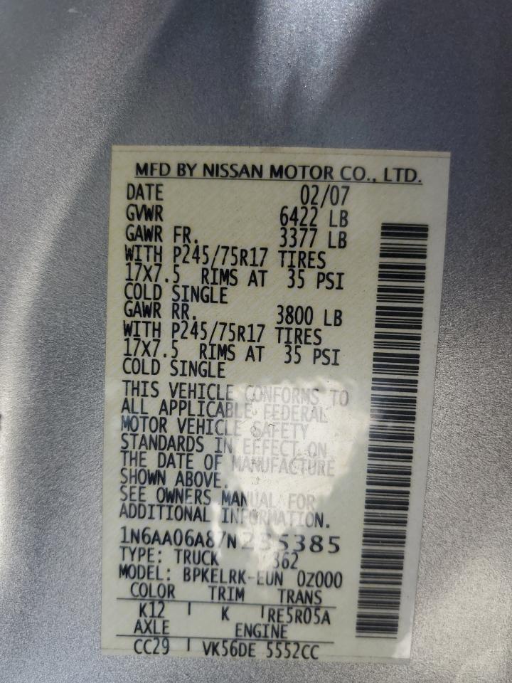 1N6AA06A87N235385 2007 Nissan Titan Xe