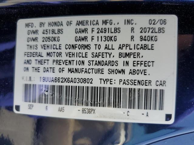 2006 Acura 3.2Tl VIN: 19UUA662X6A030802 Lot: 56157524