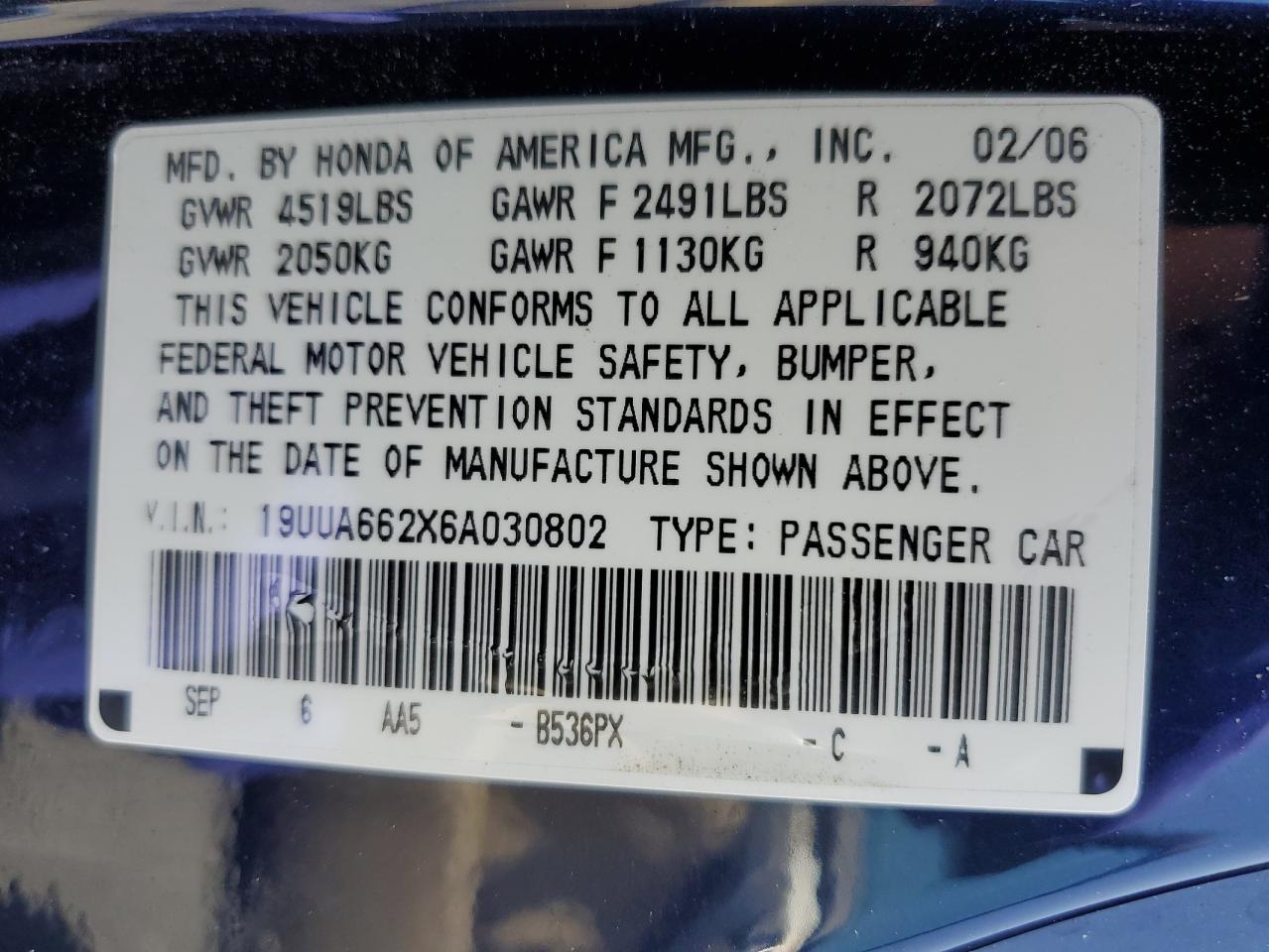 19UUA662X6A030802 2006 Acura 3.2Tl