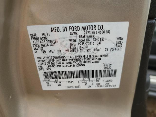 2012 Ford Escape Xlt VIN: 1FMCU9DG4CKB12656 Lot: 56923364