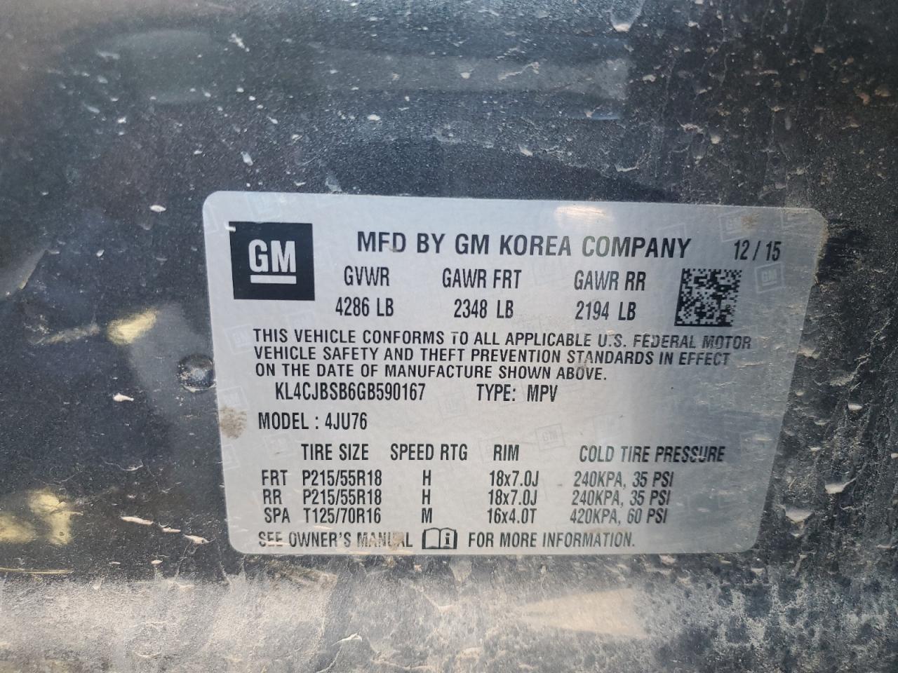 KL4CJBSB6GB590167 2016 Buick Encore Convenience