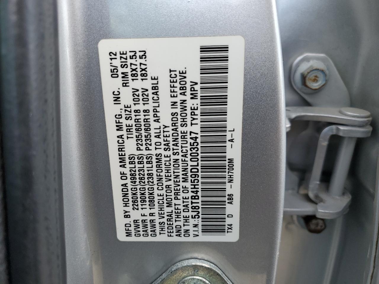 5J8TB4H59DL003547 2013 Acura Rdx Technology