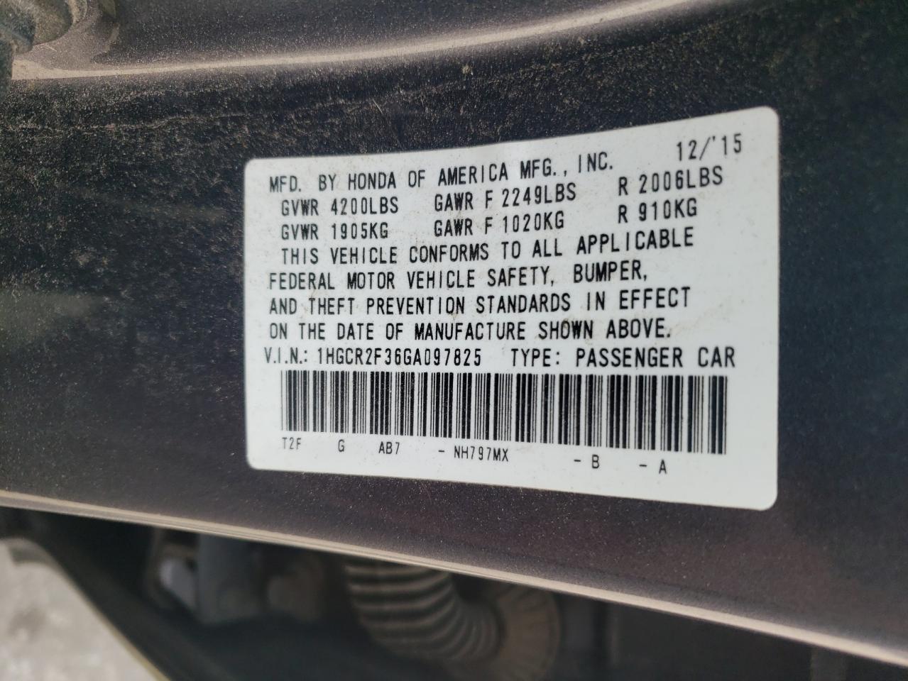 1HGCR2F36GA097825 2016 Honda Accord Lx