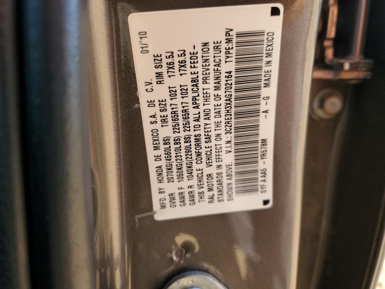 3CZRE3H3XAG702164 2010 Honda Cr-V Lx