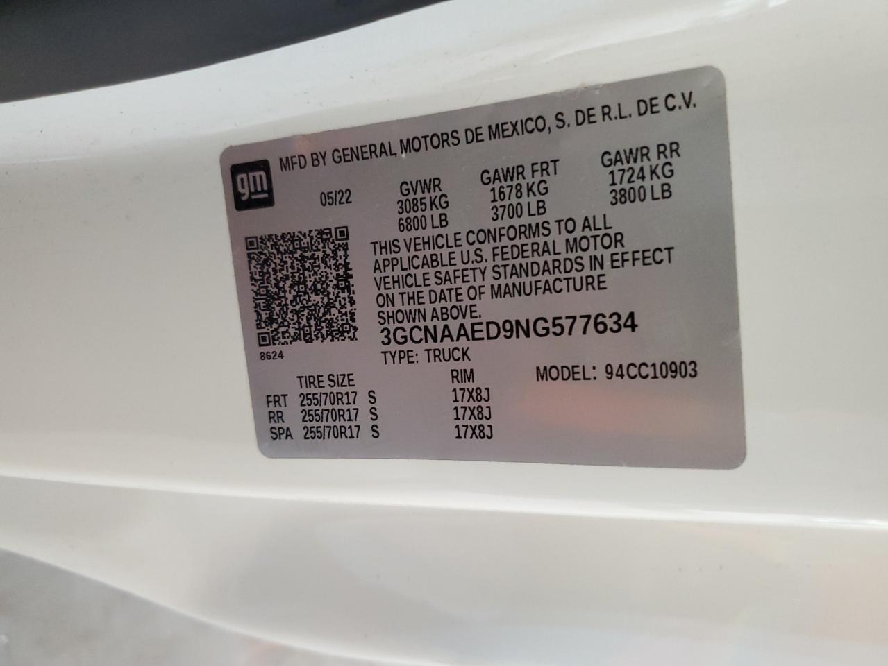 2022 Chevrolet Silverado C1500 vin: 3GCNAAED9NG577634