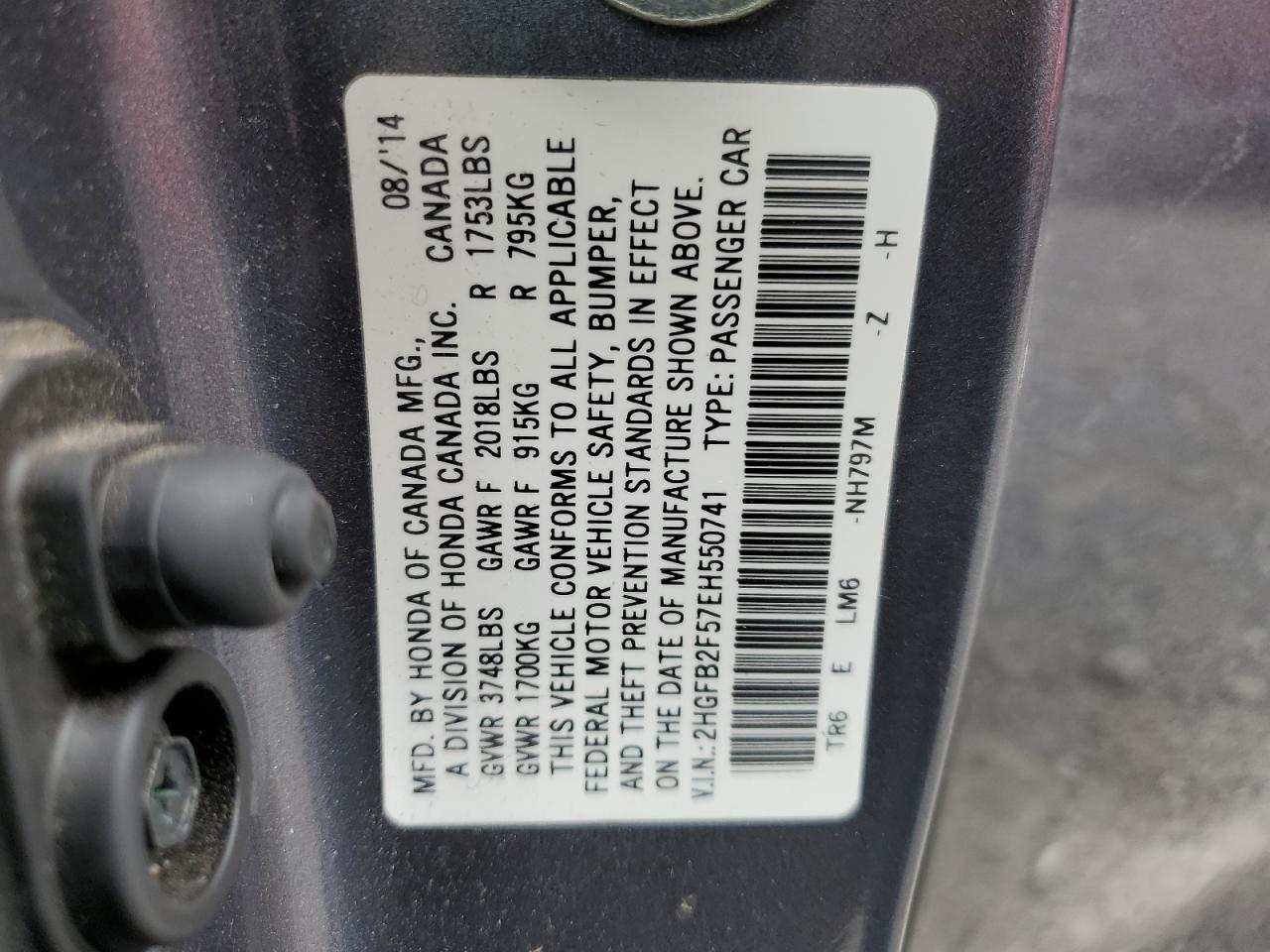 Lot #3033326806 2014 HONDA CIVIC LX