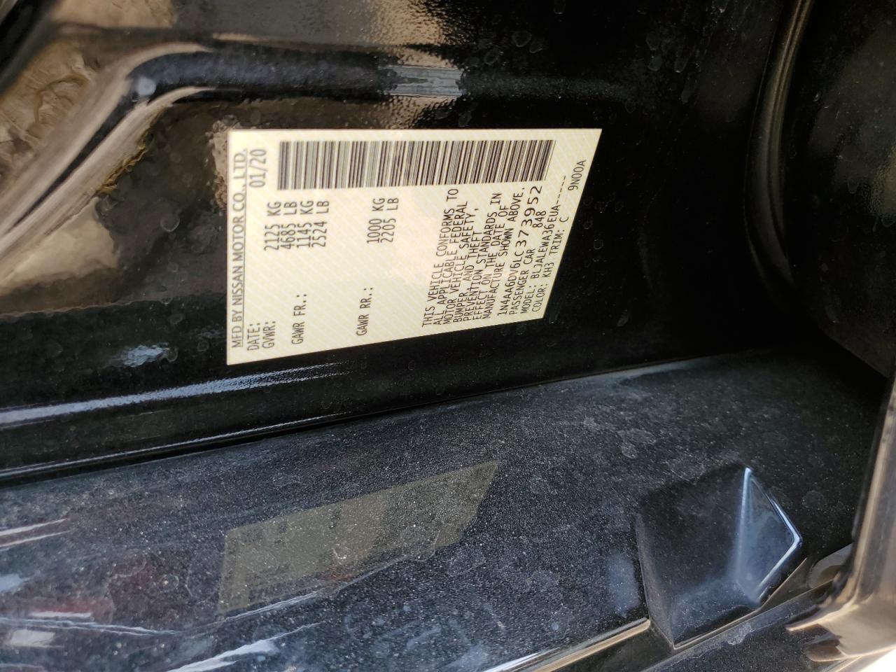 1N4AA6DV6LC373952 2020 Nissan Maxima Sl