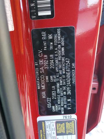 2022 Kia Forte Fe VIN: 3KPF24AD4NE471547 Lot: 56000504