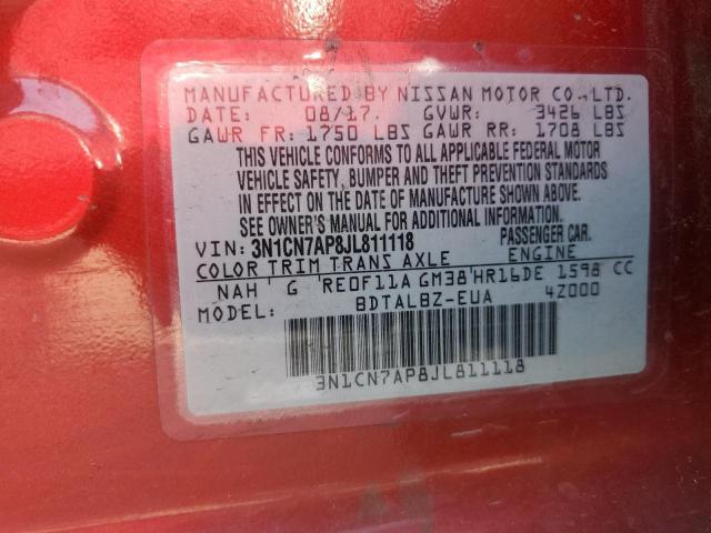 2018 Nissan Versa S VIN: 3N1CN7AP8JL811118 Lot: 56460094