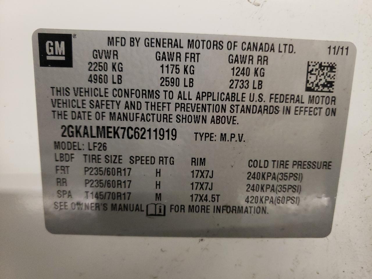 2GKALMEK7C6211919 2012 GMC Terrain Sle