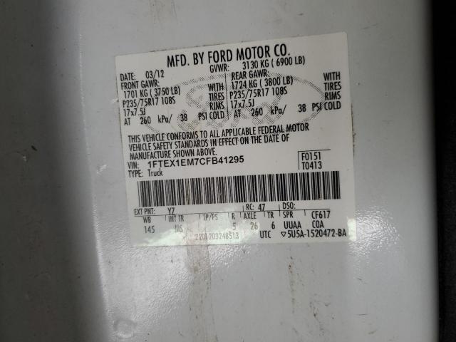 2012 Ford F150 Super Cab VIN: 1FTEX1EM7CFB41295 Lot: 53830964