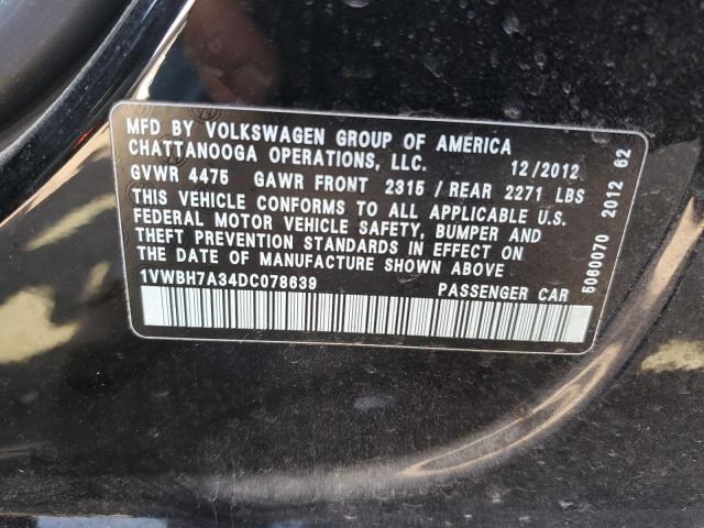 2013 Volkswagen Passat Se VIN: 1VWBH7A34DC078639 Lot: 56649414