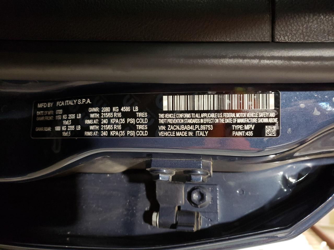 ZACNJBAB4LPL89753 2020 Jeep Renegade Sport