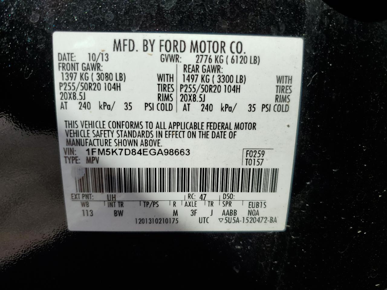 1FM5K7D84EGA98663 2014 Ford Explorer Xlt