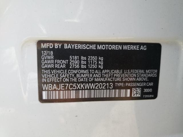 2019 BMW 540 Xi VIN: WBAJE7C5XKWW20213 Lot: 53405254