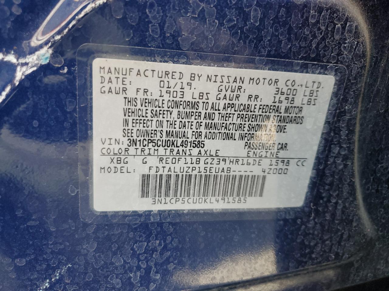3N1CP5CU0KL491585 2019 Nissan Kicks S