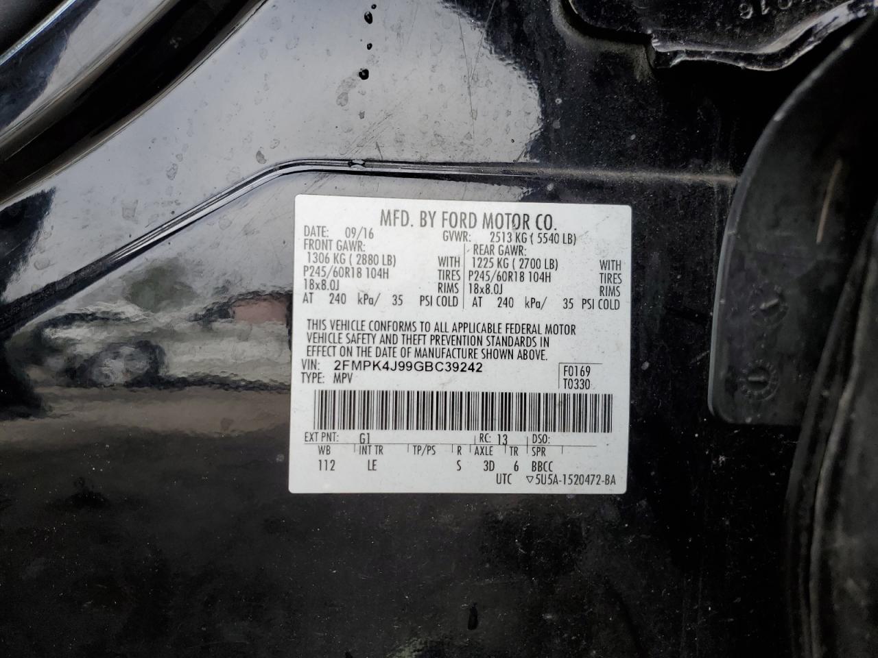 2FMPK4J99GBC39242 2016 Ford Edge Sel