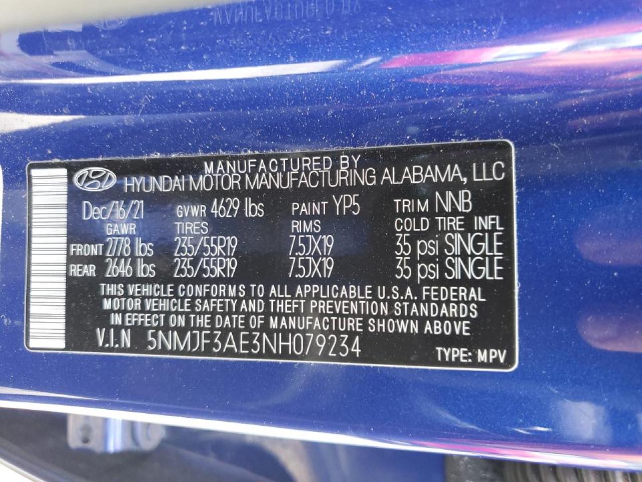 5NMJF3AE3NH079234 2022 Hyundai Tucson Sel