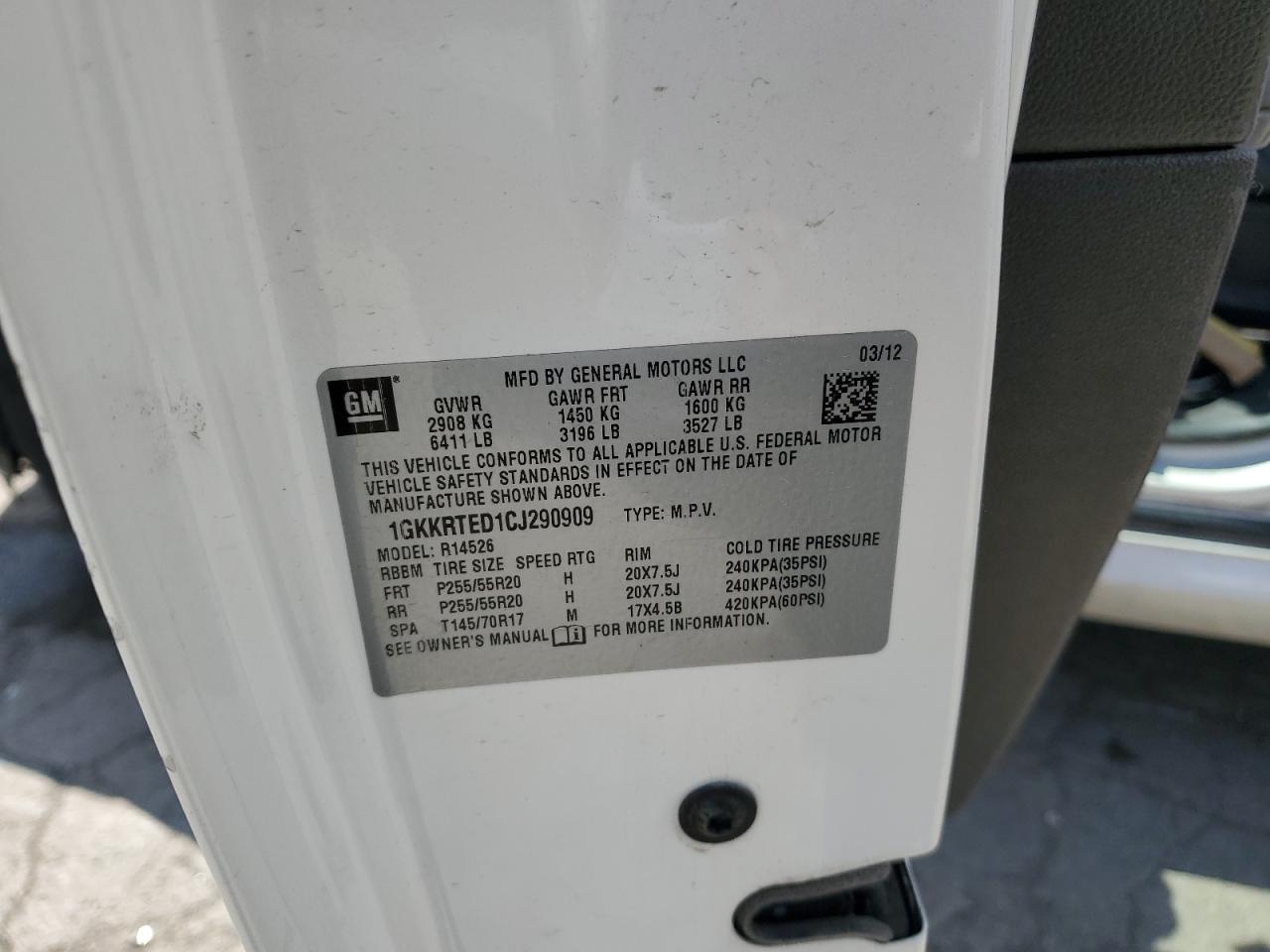 1GKKRTED1CJ290909 2012 GMC Acadia Denali