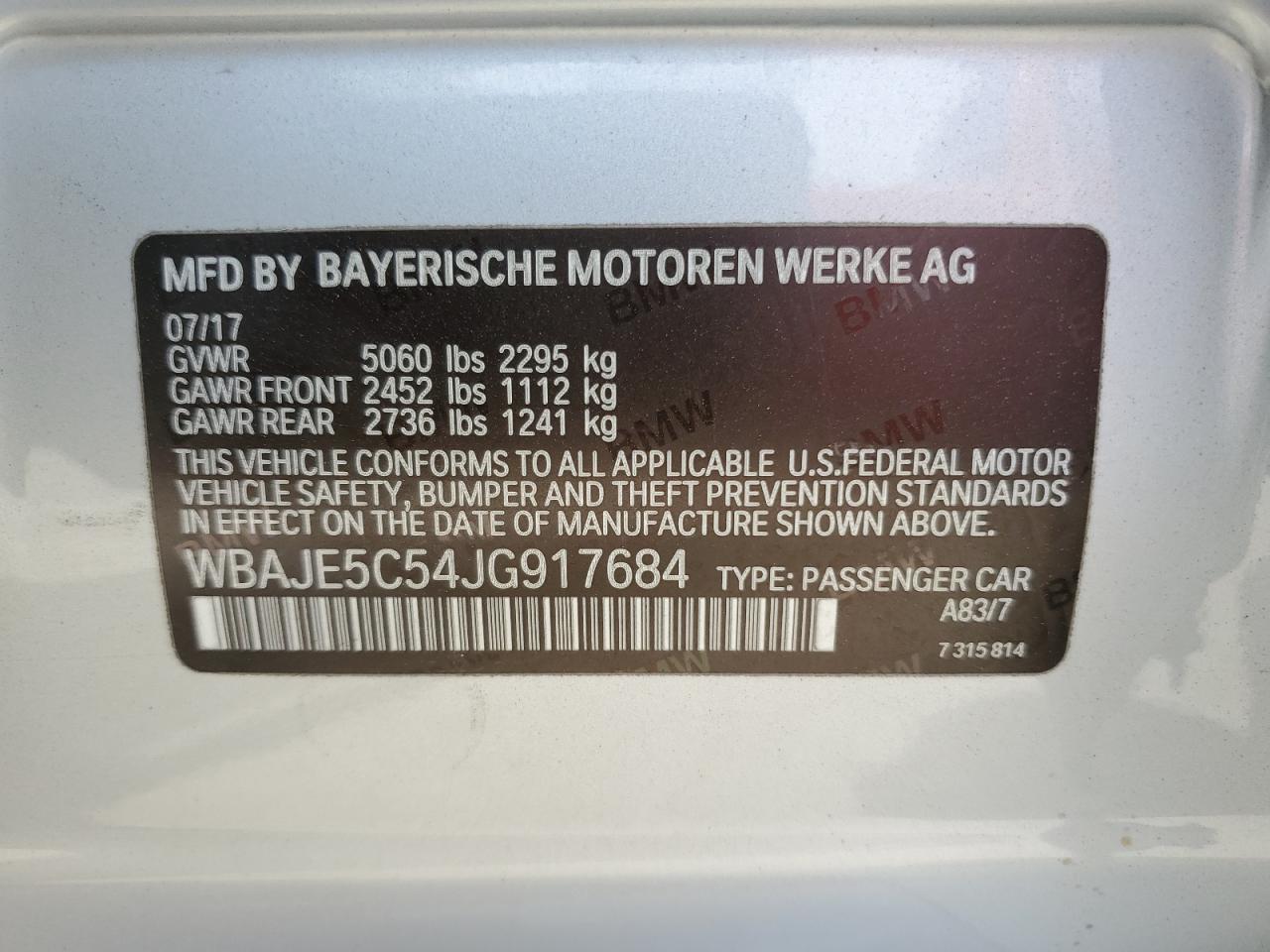 WBAJE5C54JG917684 2018 BMW 540 I