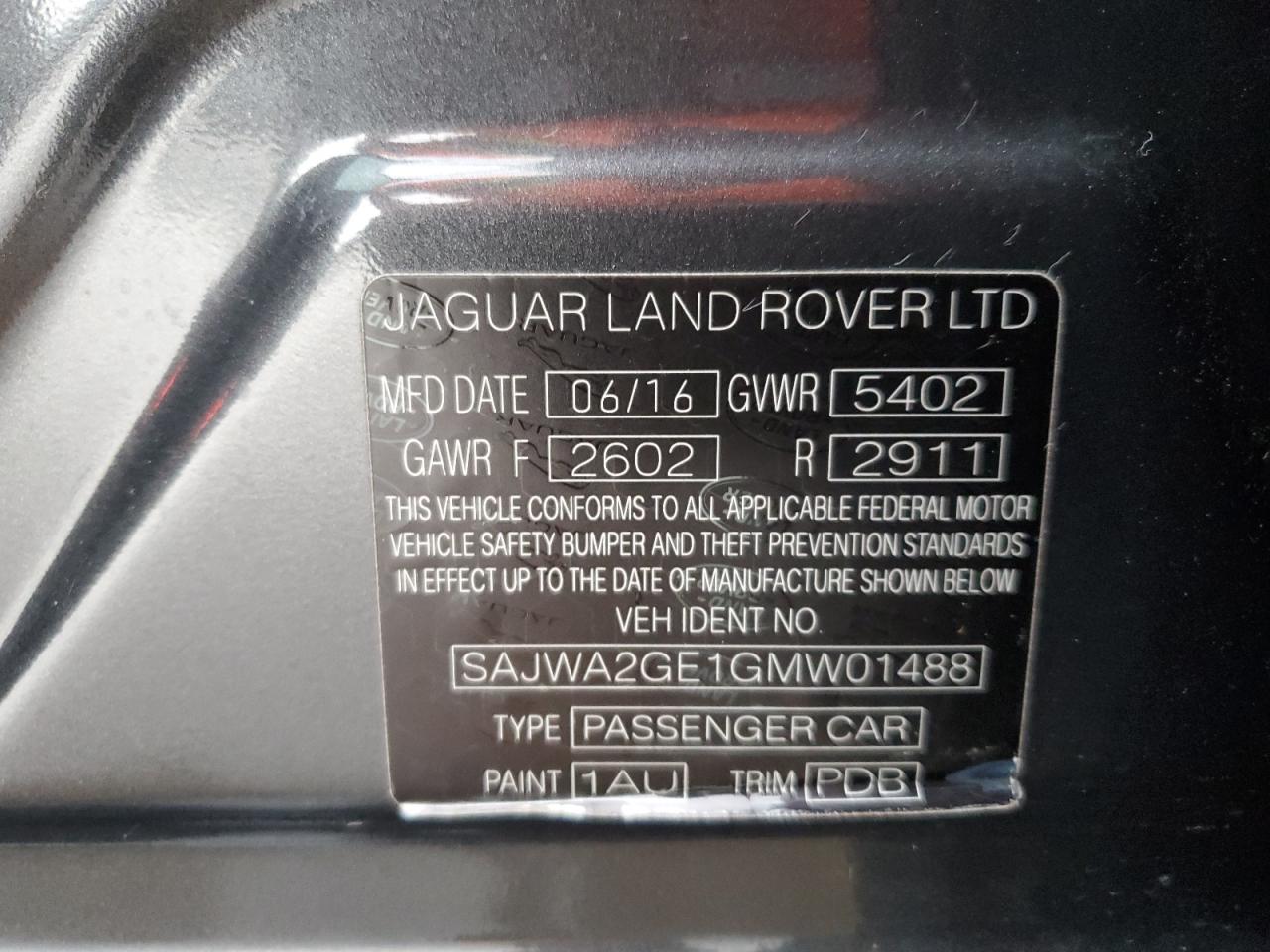 SAJWA2GE1GMW01488 2016 Jaguar Xjl Supercharged