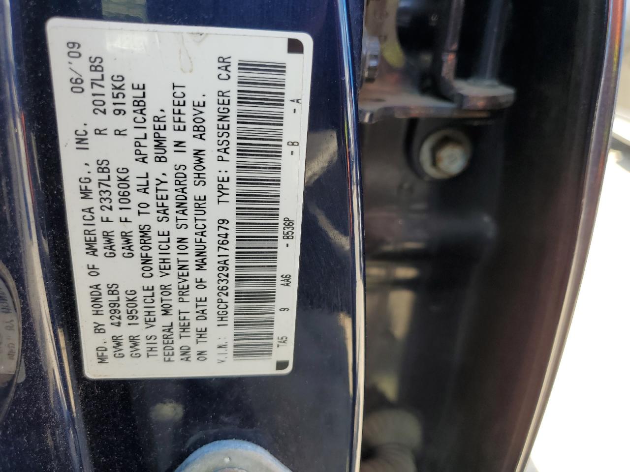 1HGCP26329A176479 2009 Honda Accord Lx